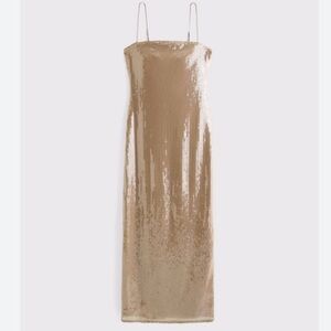 Abercrombie & Fitch Strapless Sequin Dress in Tan